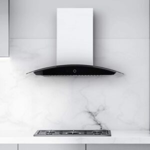 Hauslane | Chef Series Range Hood 30" WM-639 Wall Mount Range Hood | Contemporary Stainless Steel Tempered Glass Stove Ventilation | 3 Speed, Touch Control, Baffle Filters| Vented or Ductless