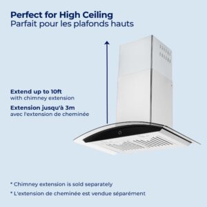 Hauslane | Chef Series Range Hood 30" WM-639 Wall Mount Range Hood | Contemporary Stainless Steel Tempered Glass Stove Ventilation | 3 Speed, Touch Control, Baffle Filters| Vented or Ductless