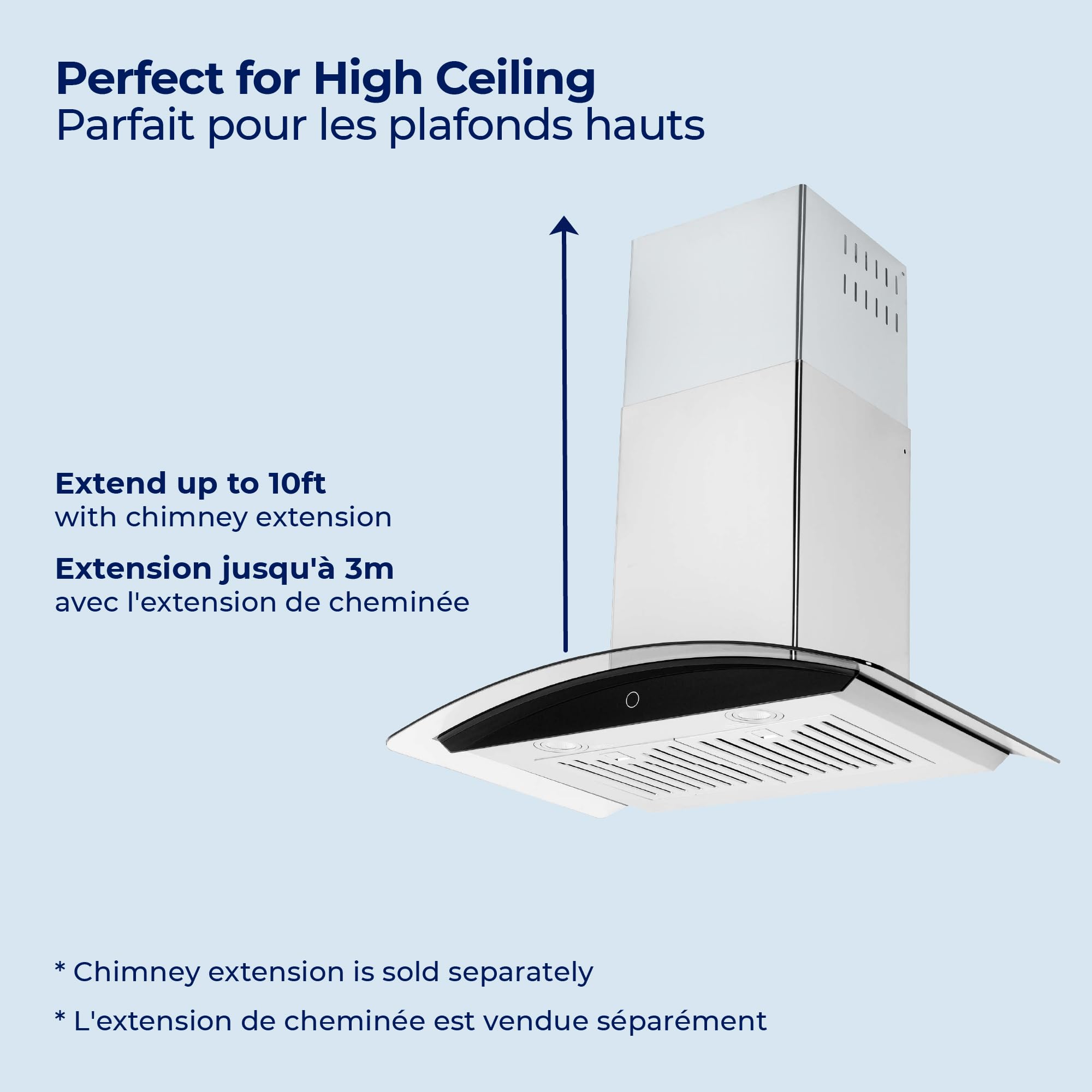 Hauslane | Chef Series Range Hood 30" WM-639 Wall Mount Range Hood | Contemporary Stainless Steel Tempered Glass Stove Ventilation | 3 Speed, Touch Control, Baffle Filters| Vented or Ductless