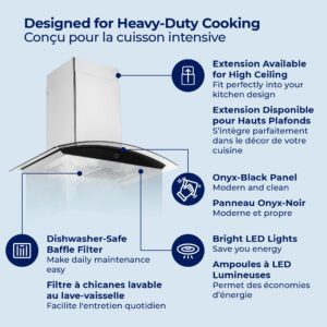 Hauslane | Chef Series Range Hood 30" WM-639 Wall Mount Range Hood | Contemporary Stainless Steel Tempered Glass Stove Ventilation | 3 Speed, Touch Control, Baffle Filters| Vented or Ductless