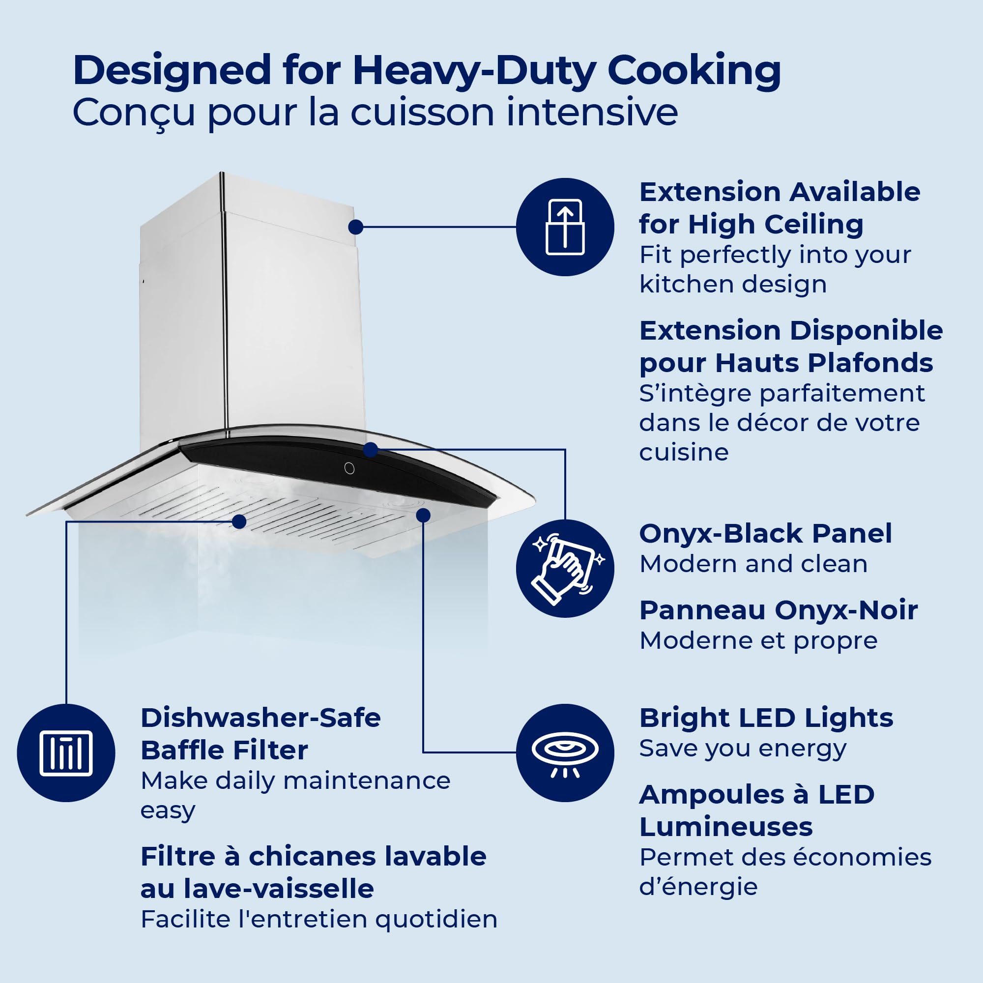 Hauslane | Chef Series Range Hood 30" WM-639 Wall Mount Range Hood | Contemporary Stainless Steel Tempered Glass Stove Ventilation | 3 Speed, Touch Control, Baffle Filters| Vented or Ductless