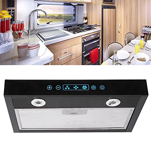 Under Cabinet Range Hood 12V Cooking Range Hood 3 Speed Adjustable with Touchable Screen LED Light for RV Camper Kitchen