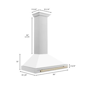 ZLINE 36 in. Autograph Edition Convertible Stainless Steel Range Hood with White Matte Shell and Polished Gold Accents (KB4STZ-WM36-G)