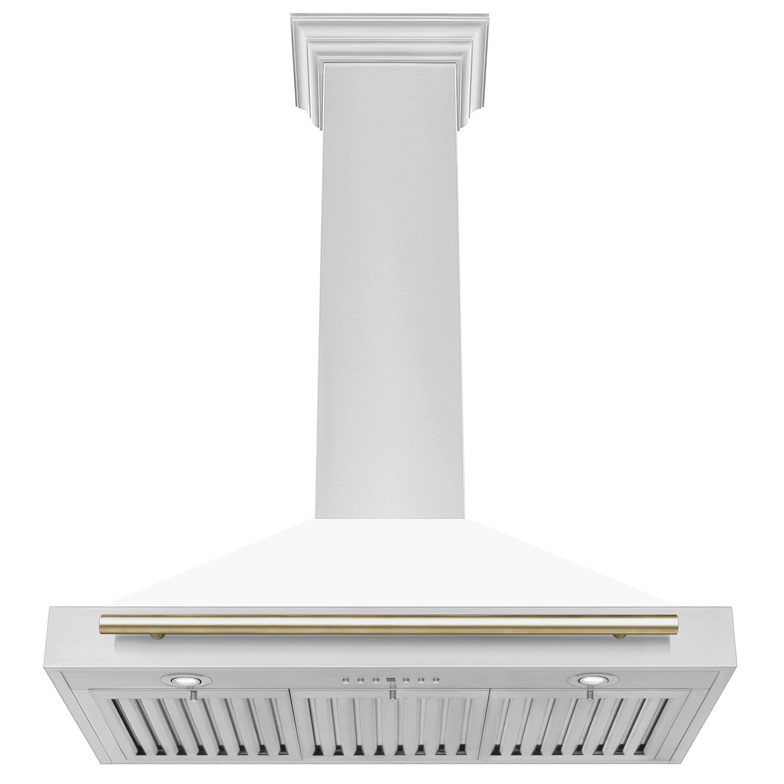 ZLINE 36 in. Autograph Edition Convertible Stainless Steel Range Hood with White Matte Shell and Polished Gold Accents (KB4STZ-WM36-G)