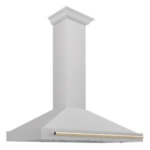 ZLINE 48 in. Autograph Edition Convertible Fingerprint Resistant DuraSnow® Stainless Steel Range Hood with Polished Gold Handle (KB4SNZ-48-G)