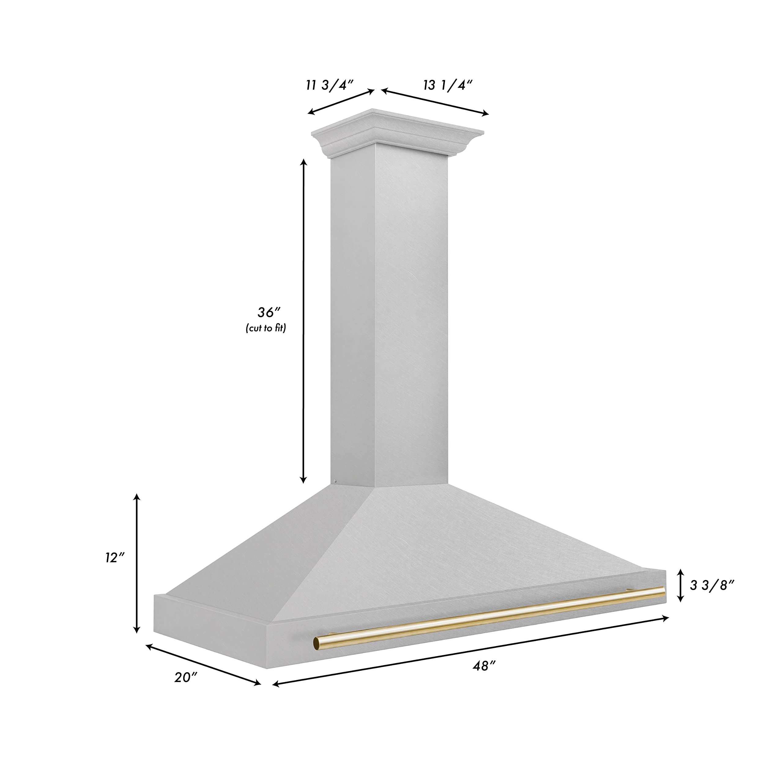 ZLINE 48 in. Autograph Edition Convertible Fingerprint Resistant DuraSnow® Stainless Steel Range Hood with Polished Gold Handle (KB4SNZ-48-G)