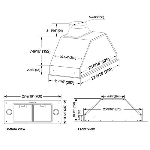 KOBE INX2730SQB-700-2 Brillia 30-inch Built-in/ Insert Range Hood, 3-Speed, 550 CFM, LED Lights, Baffle Filters, Stainless Steel