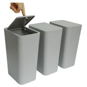 meixinzhi 3 pack small trash can with lid, bathroom garbage can with pop-up lid,10l/2.6gal plastic trash bin, waste basket for kitchen, bedroom,office,narrow space-gary