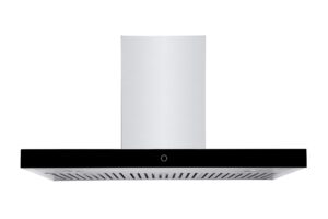 hauslane | chef series range hood: 36" wm-739 wall mount kitchen fan | contemporary stainless steel t style hood with black glass panel | 3 speed touch control wall mount | vented or ductless