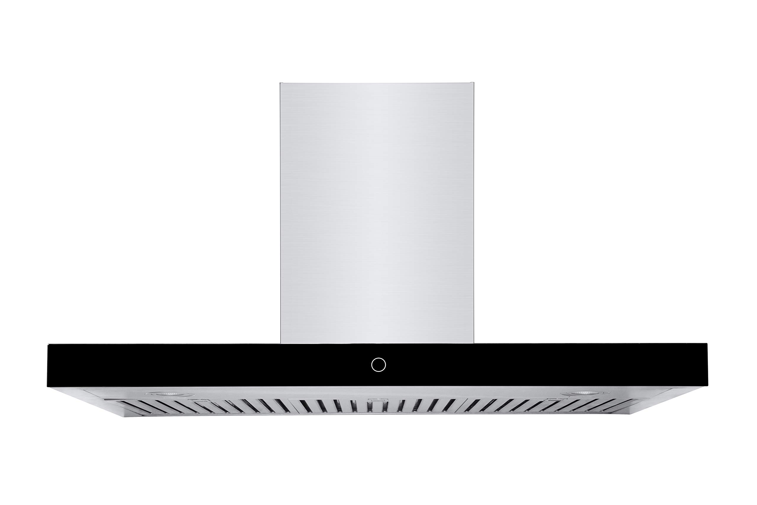 Hauslane | Chef Series Range Hood: 36" WM-739 Wall Mount Kitchen Fan | Contemporary Stainless Steel T Style Hood with Black Glass Panel | 3 Speed Touch Control Wall Mount | Vented or Ductless