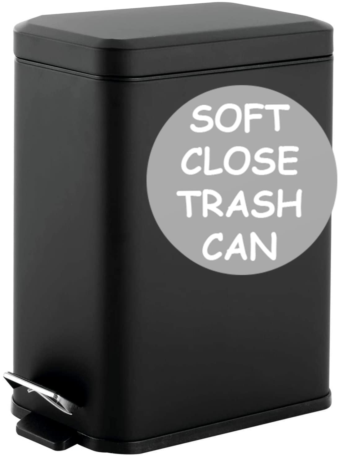 Homie Soft Close, Slim Trash Can 3.6 Gallon with Anti - Bag Slip Liner and Lid, Use as Mini Garbage Basket, Slim Dust Bin, or Decor in Bathroom, Restroom, Kitchen, or Bedroom (Matte Black)