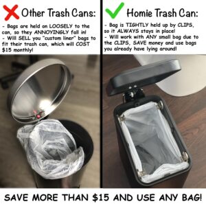 Homie Soft Close, Slim Trash Can 3.6 Gallon with Anti - Bag Slip Liner and Lid, Use as Mini Garbage Basket, Slim Dust Bin, or Decor in Bathroom, Restroom, Kitchen, or Bedroom (Matte Black)