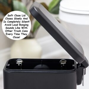 Homie Soft Close, Slim Trash Can 3.6 Gallon with Anti - Bag Slip Liner and Lid, Use as Mini Garbage Basket, Slim Dust Bin, or Decor in Bathroom, Restroom, Kitchen, or Bedroom (Matte Black)