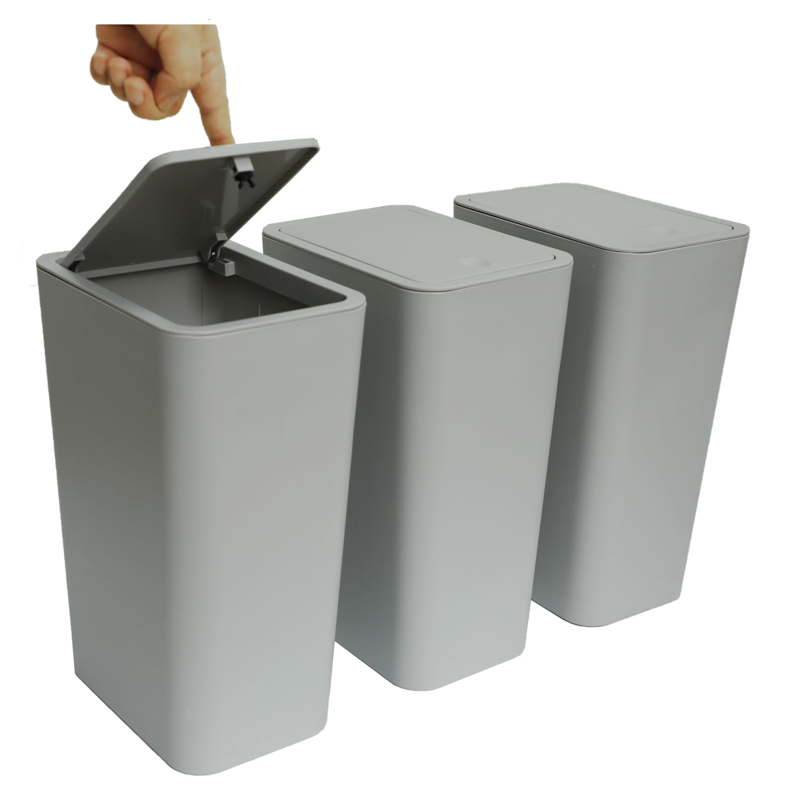 MEIXINZHI 3 Pack Small Trash Can with Lid, Bathroom Garbage Can with Pop-up Lid,10L/2.6Gal Plastic Trash Bin, Waste Basket for Kitchen, Bedroom,Office,Narrow Space-Gary