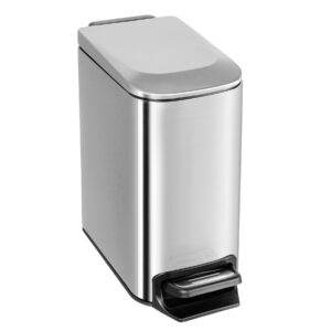 trashaid small bathroom trash can with lid soft close, 6 liter / 1.6 gallon stainless steel garbage can narrow with removable inner bucket, step pedal (silver)