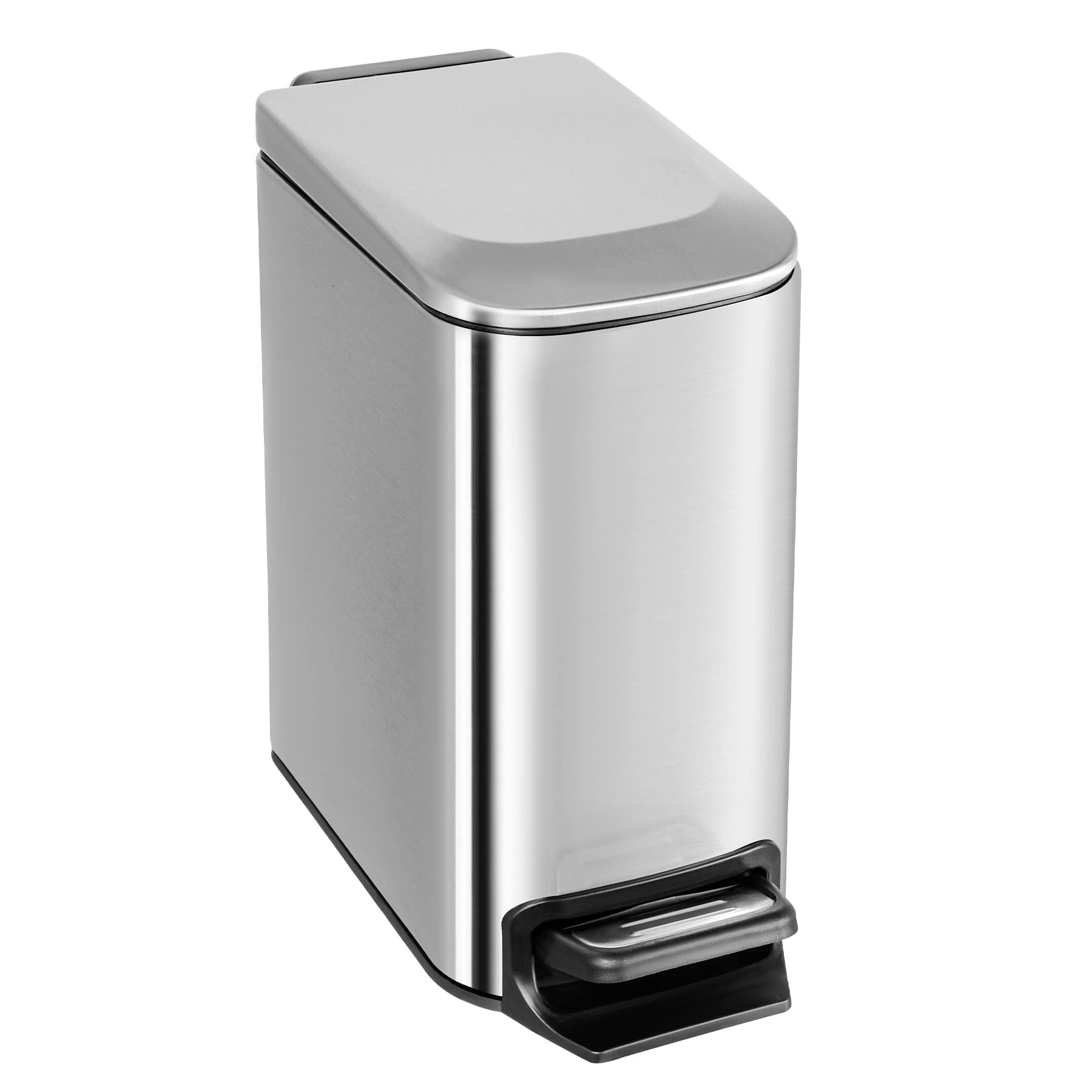 TrashAid Small Bathroom Trash Can with Lid Soft Close, 6 Liter / 1.6 Gallon Stainless Steel Garbage Can Narrow with Removable Inner Bucket, Step Pedal (Silver)