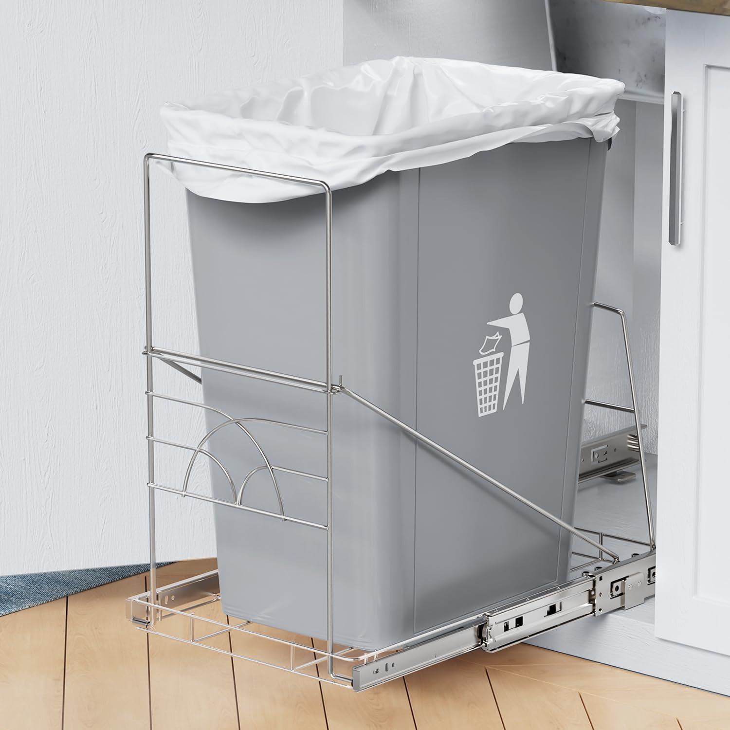 Volitaous Cabinet Trash Can Pull Out Trash Can Rack, Adjustable & Smoothly Under Kitchen Sink Garbage Can Pull Out for 7-11 Gallon (Not Include Can)