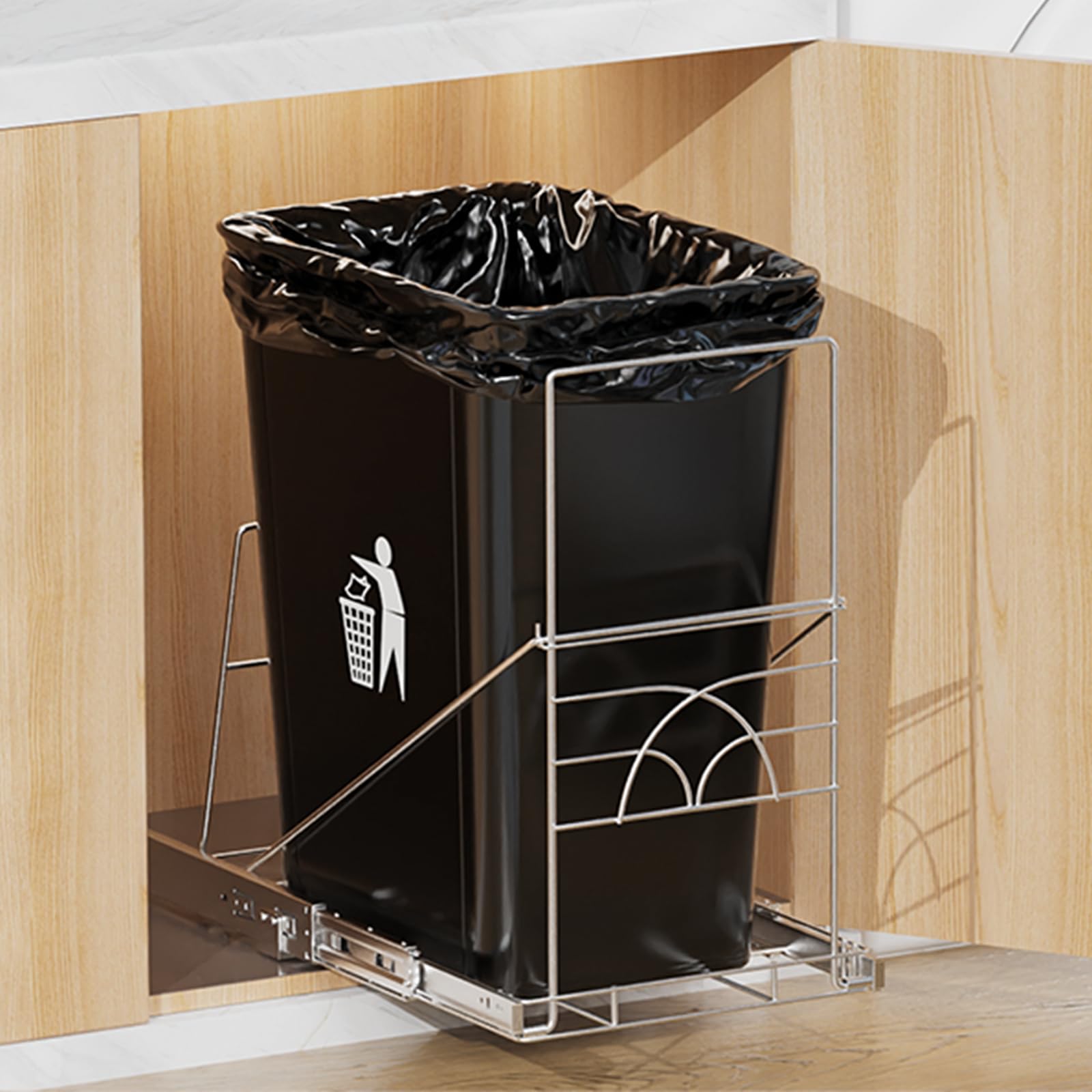 Volitaous Cabinet Trash Can Pull Out Trash Can Rack, Adjustable & Smoothly Under Kitchen Sink Garbage Can Pull Out for 7-11 Gallon (Not Include Can)