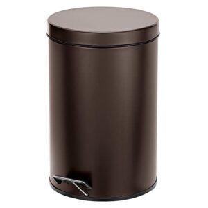 mDesign Metal/Steel 3.2 Gallon/12 Liter Round Step Trash Can with Lid, Foot Pedal Waste Basket, Garbage Bin with Removable Liner Bucket; for Bathroom, Office; Holds Trash, Recycling - Bronze