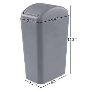 Waikhomes 3.5 Gallon Plastic Trash Can with Swing Lid, Slim Garbage Bin, 1 Pack, Grey