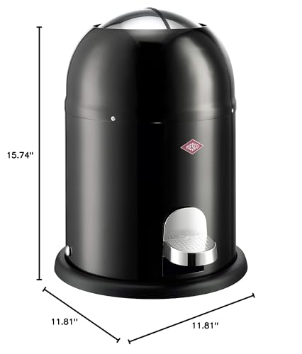 Wesco Single Master - German Designed - Small Step Trash Can, Powder Coated Ssteel, 2.4 Gallon / 9 L, Black