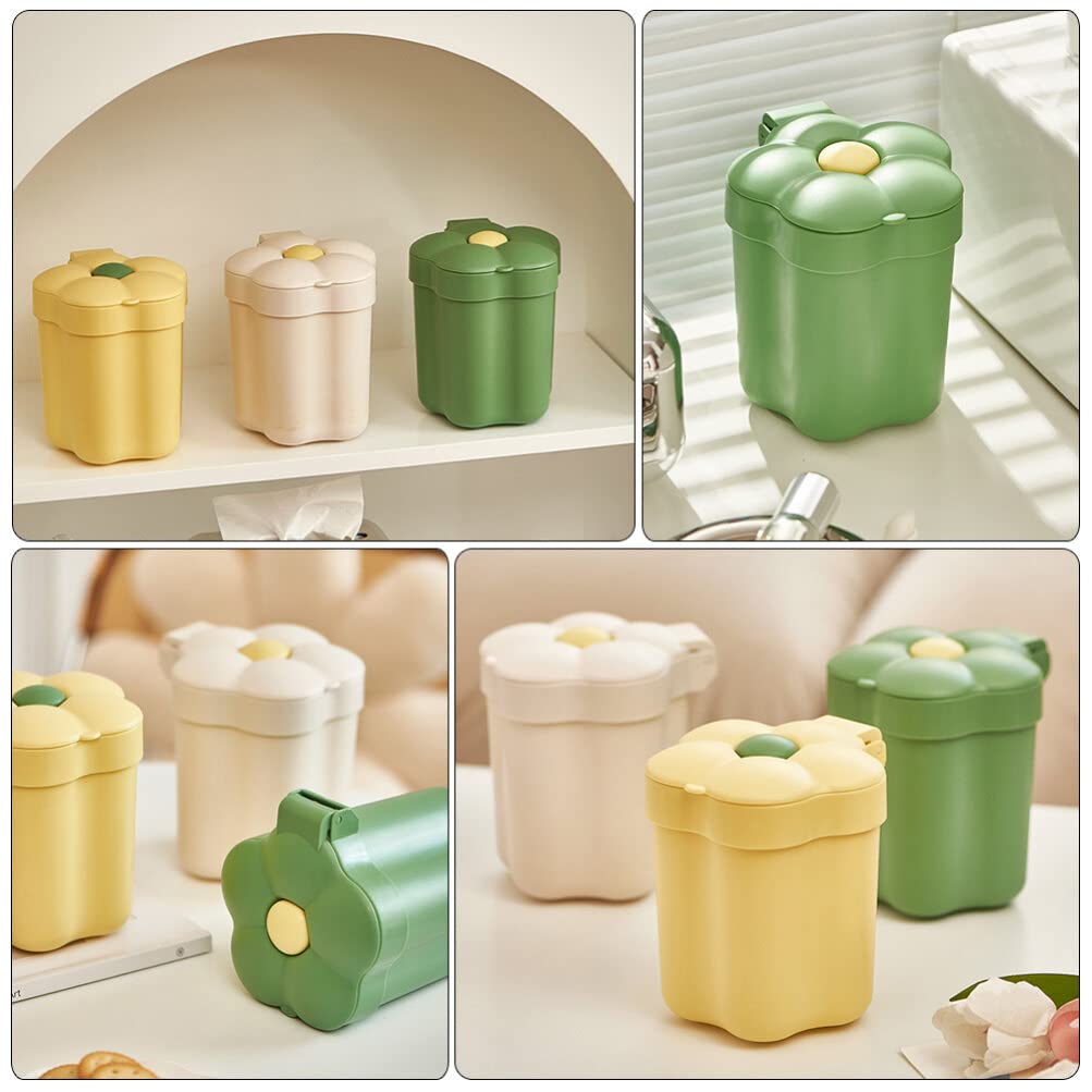 STOBOK Car Trash Bin Desktop Trash Can with Lid Mini Cute Waste Paper Basket Cartoon Flower Design Garbage Container Bin for Home Office Bedroom Nursery Room Green Automotive Garbage Cans