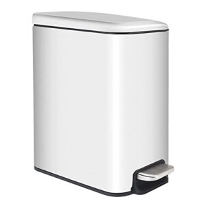 tmtech 1.3 gallon/5 liter small trash can with lid, slim bathroom step trash can with removable buckets, garbage container bin for powder room, bedroom, kitchen, craft room, office - white