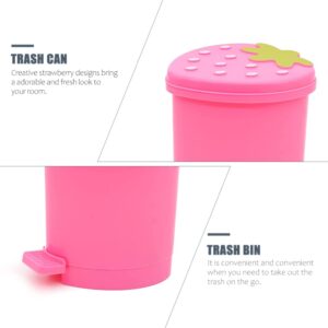 Toddmomy 1PCS Mini Desktop Trash Can with Swing Lid ,Cute Strawberry Rubbish Bin Tiny Trash Can Countertop Garbage Can for Desk Car Office Kitchen,Pink