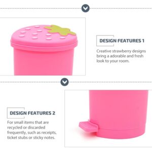 Toddmomy 1PCS Mini Desktop Trash Can with Swing Lid ,Cute Strawberry Rubbish Bin Tiny Trash Can Countertop Garbage Can for Desk Car Office Kitchen,Pink