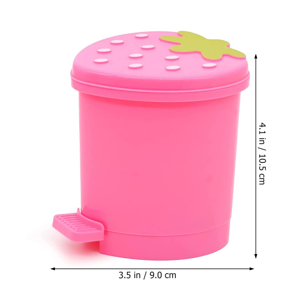 Toddmomy 1PCS Mini Desktop Trash Can with Swing Lid ,Cute Strawberry Rubbish Bin Tiny Trash Can Countertop Garbage Can for Desk Car Office Kitchen,Pink