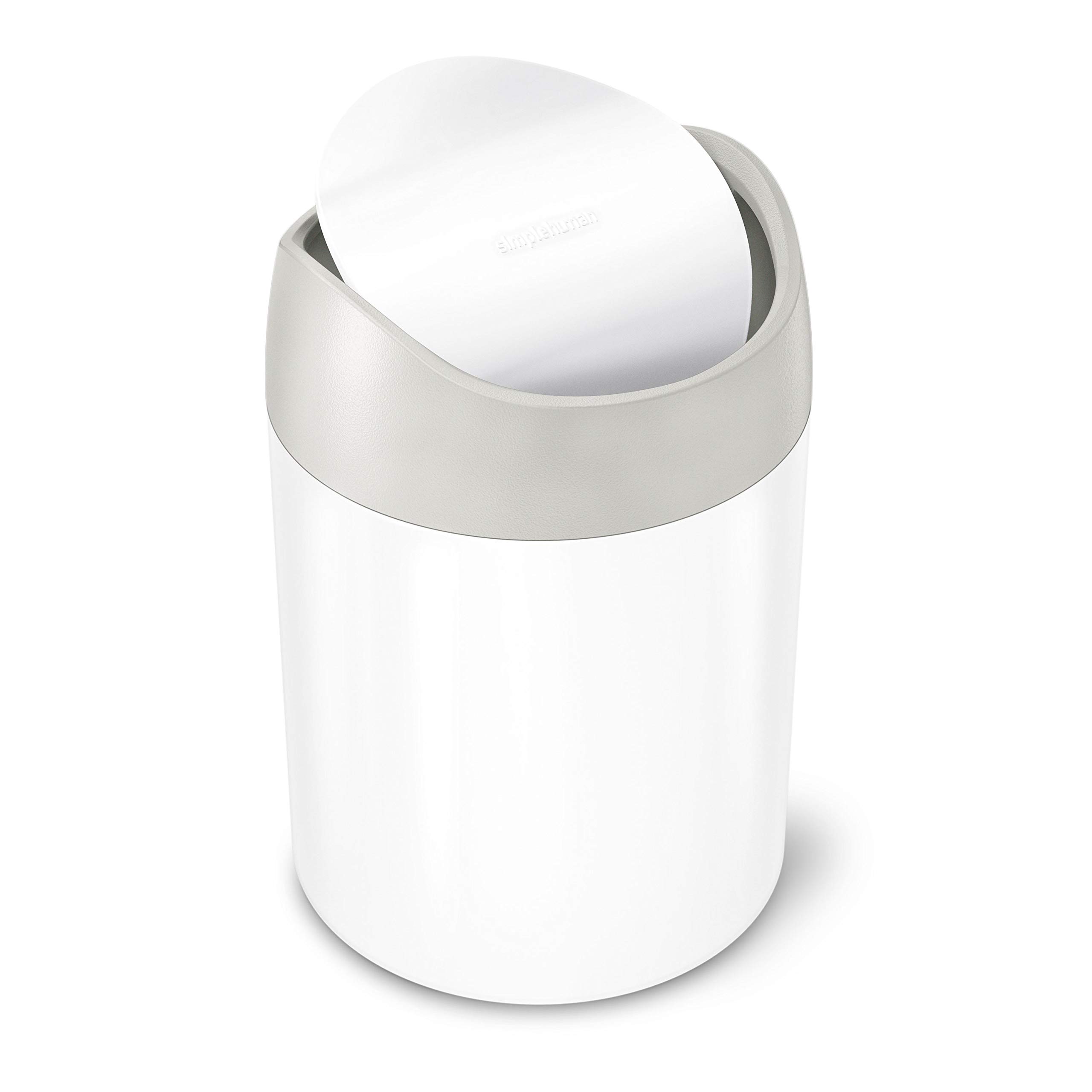 simplehuman Mini Countertop Trash Can, 1.5 Liter / 0.4 Gallon, White Steel