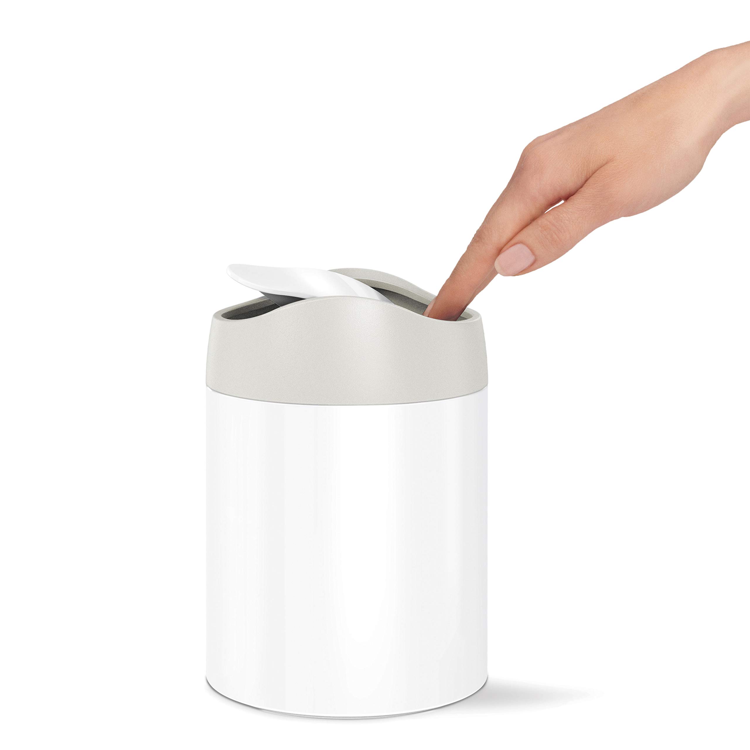 simplehuman Mini Countertop Trash Can, 1.5 Liter / 0.4 Gallon, White Steel