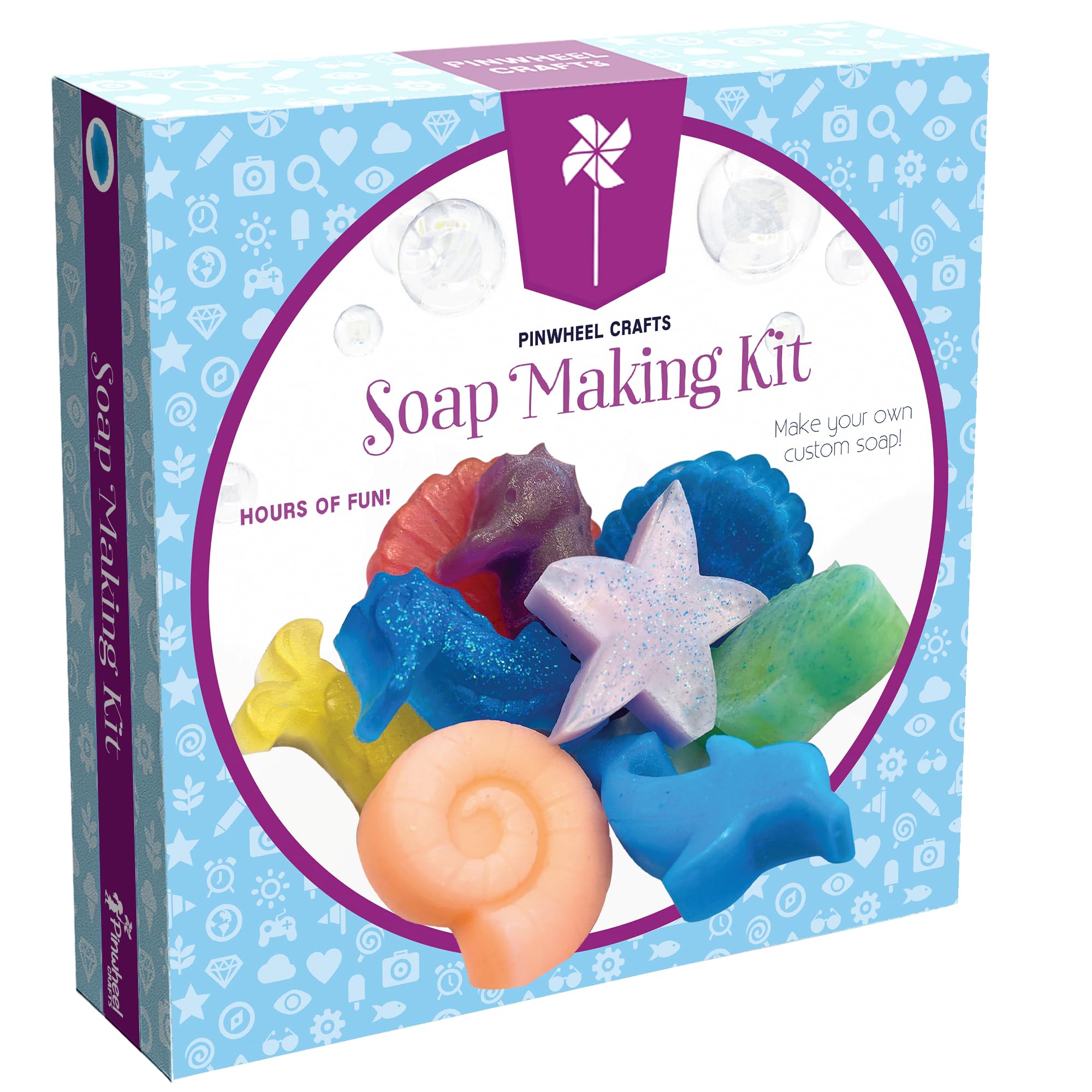 Pinwheel Crafts Soap Making Kit for Kids, DIY Complete Set with Molds, Scents, Dye, Glitter, Foaming Net - Great for Science Projects and Crafts