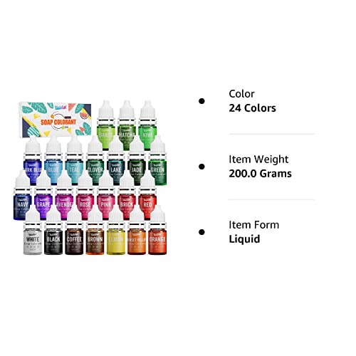 Soap Dye - 24 Color Food Grade Skin Safe Soap Coloring Bath Bomb Color Dye for DIY Soap Making Supplies - Liquid Concentrated Soap Colorant for Bath Bomb Supplies Kit, Handmade Soaps, DIY Craft