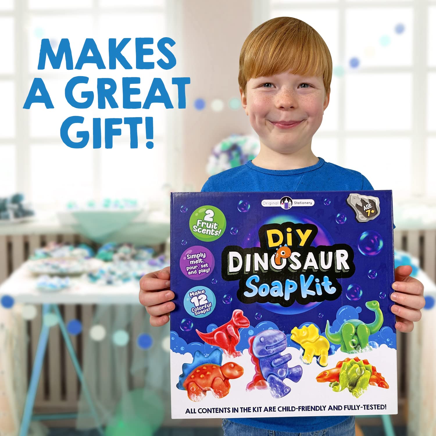 Original Stationery Dinosaur Soap Making Kit for Kids, DIY Soap Kit with Dino Shaped Trays, Soap Base, Ink Colors and Scents, Fun Educational Science Kits for Boys and Girls, Creative Kids Toys