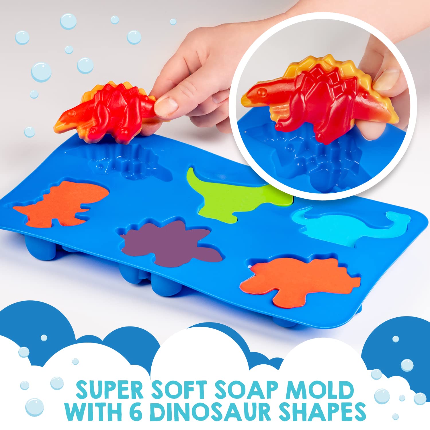 Original Stationery Dinosaur Soap Making Kit for Kids, DIY Soap Kit with Dino Shaped Trays, Soap Base, Ink Colors and Scents, Fun Educational Science Kits for Boys and Girls, Creative Kids Toys