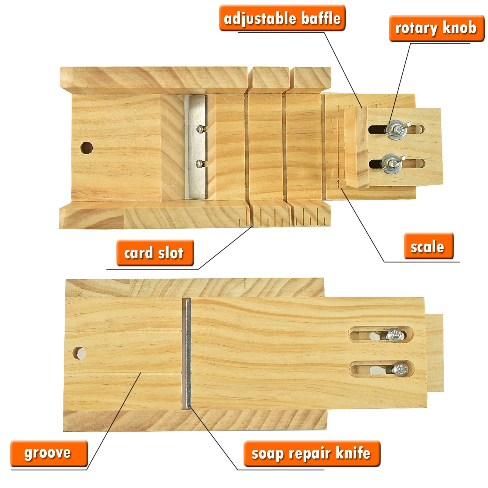 Artcome Loaf Soap Making Cutting Mold Kit Multi-Function Adjustable Wood Soap Mold Set - Rectangular Silicone Mold Set with Stainless Steel Wavy & Straight Cutter