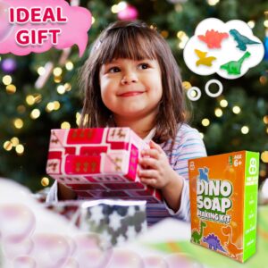 B8HI Soap Making Kit for Kids - Dino DIY Soap Making Kit for 6+ Ages - Melt & Pour Soap Kit with All Supplies - STEM Activity Craft Plus Reusable Mold