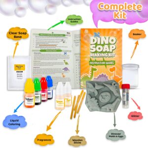 B8HI Soap Making Kit for Kids - Dino DIY Soap Making Kit for 6+ Ages - Melt & Pour Soap Kit with All Supplies - STEM Activity Craft Plus Reusable Mold