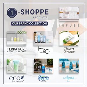 Terra Pure Hotel Soaps and Toiletries Bulk Set | 1-Shoppe All-In-Kit Amenities for Hotels | 1oz Hotel Shampoo & Conditioner, Body Wash, Body Lotion & 1.25oz Bar Soap Travel Size | 150 Pieces