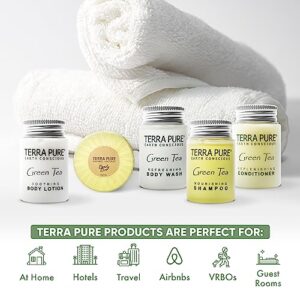 Terra Pure Hotel Soaps and Toiletries Bulk Set | 1-Shoppe All-In-Kit Amenities for Hotels | 1oz Hotel Shampoo & Conditioner, Body Wash, Body Lotion & 1.25oz Bar Soap Travel Size | 150 Pieces