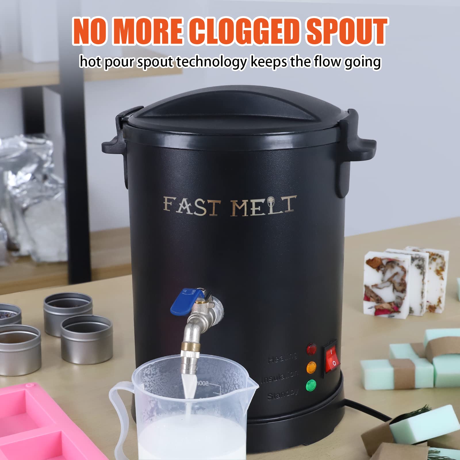 FAST MELT 3L Soap Base Melter - Soap Making Kit with Constant Temperature Control Melter, Quick Pour Spout, Ideal for Homemade Soap Business Fast Loading Easy Clean