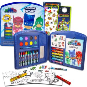 disney pj masks art set for kids - 50 pc superhero art kit bundle with pj masks coloring utensils, paint, art pad, stickers, more | pj masks painting kit for kids