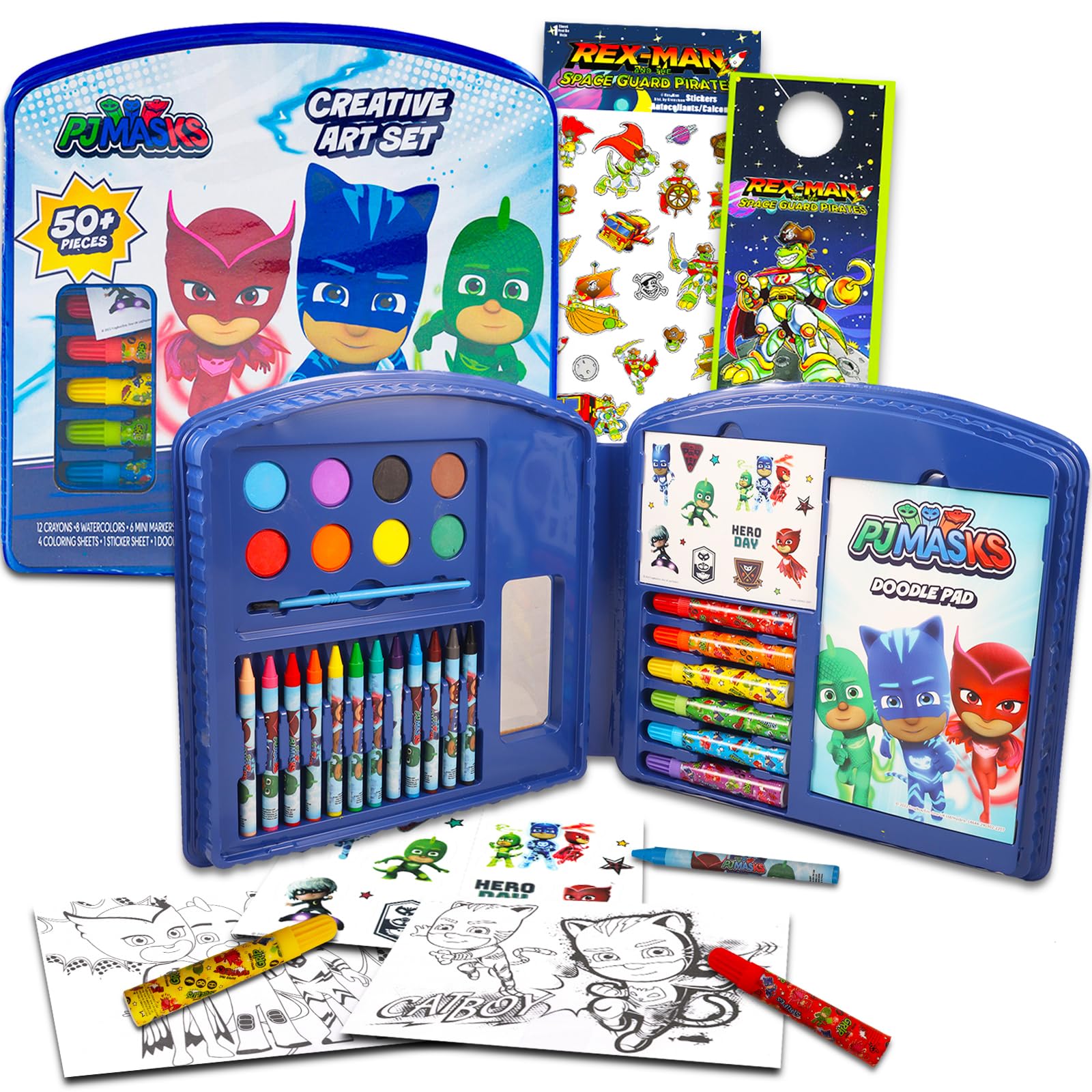 Disney PJ Masks Art Set for Kids - 50 Pc Superhero Art Kit Bundle with PJ Masks Coloring Utensils, Paint, Art Pad, Stickers, More | PJ Masks Painting Kit for Kids