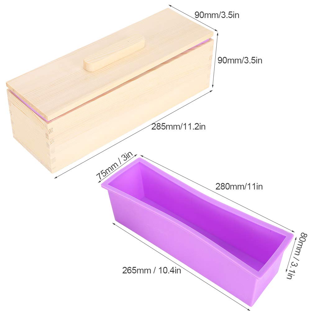 25 Pcs Silicone Soap Molds Making Kit,1200ml Purple Soap Cutter Mold,Rectangular Silicone Soap Mold Wooden Box DIY Soap Loaf Bread Mould Kitchen Baking Tools