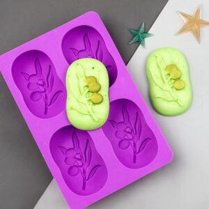 iminfit 4 Cavities Oval Olive Tree Silicone Soap Mold DIY Soap Making Kits Handmade Cake Candle Mold Gifts Craft Supplies Home Decor