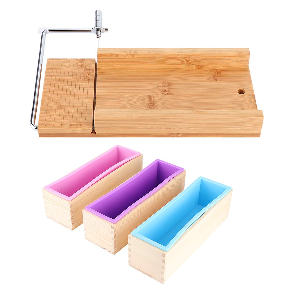 Soap Making Kit, Soap Cutter, Silicone Soap Molds, Soap Making Tools, 1200ml DIY Silicone Soap Making Mold Wooden Box Set Manual Soap Cutter with Scale Kitchen Tool