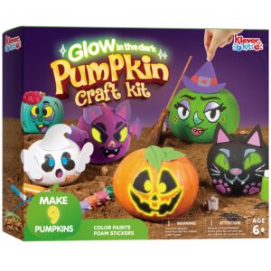 klever kits halloween 3d pumpkin decorating kit, glowing in the dark pumpkin painting craft kit with 9 halloween character designs, halloween diy coloring arts & crafts with foam stickers