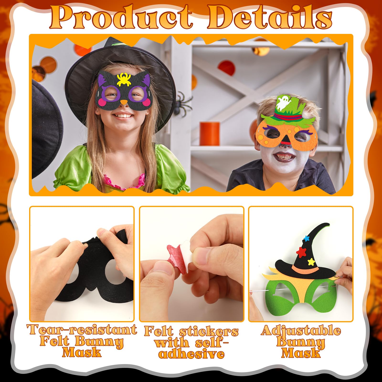 Qyeahkj 16 Packs Halloween Monster Felt Mask Craft for Kids, Monster Foam Craft Crafts for Kids Ages 3-5, 4-8, 8-10, Felt Halloween Craft Mask Kit for Home Party Activity