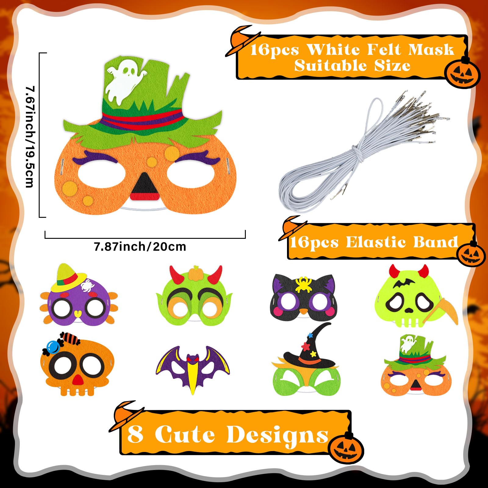 Qyeahkj 16 Packs Halloween Monster Felt Mask Craft for Kids, Monster Foam Craft Crafts for Kids Ages 3-5, 4-8, 8-10, Felt Halloween Craft Mask Kit for Home Party Activity